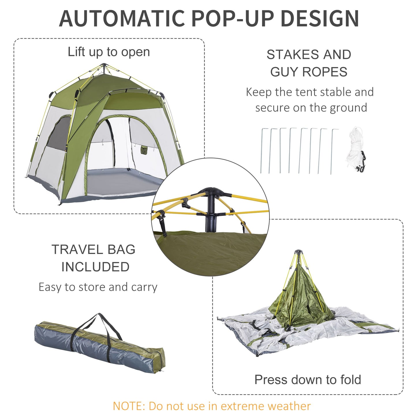 Outsunny 4 Person Automatic Camping Tent, Outdoor Pop Up Tent, Portable Backpacking Dome Shelter