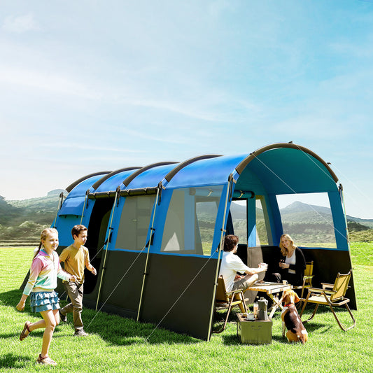 Outsunny 8-Person Camping Tent, Waterproof Family Tent, Tunnel Design, 4 Large Windows, Sleeping Cabins 3000mm Water Column