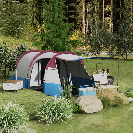 Outsunny Camping Tent, Large Tunnel Tent with Bedroom and Living Area, 2000mm Waterproof, Portable with Bag for 2-3 Man