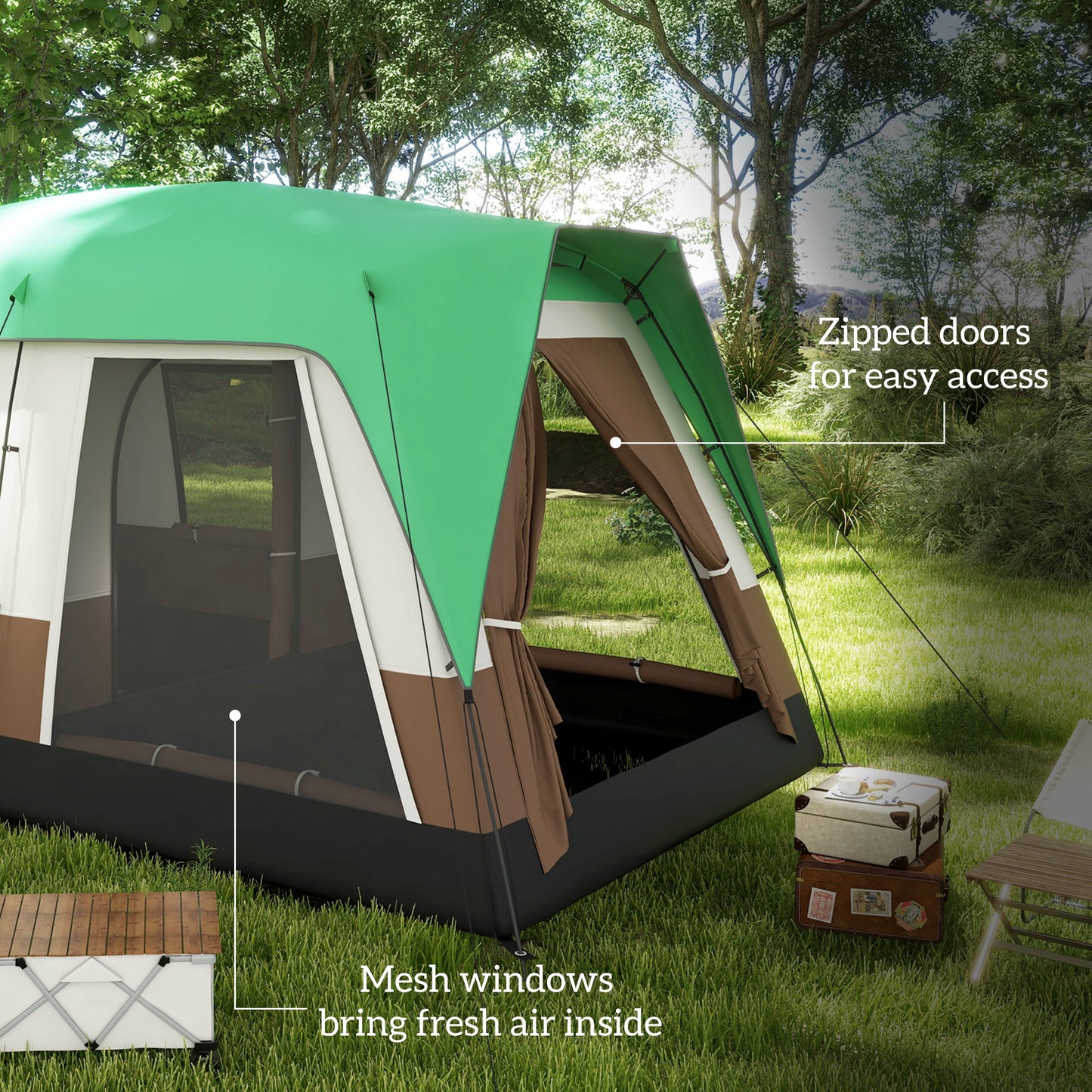 Outsunny Six-Man Camping Tent, with Small Rainfly and Accessories