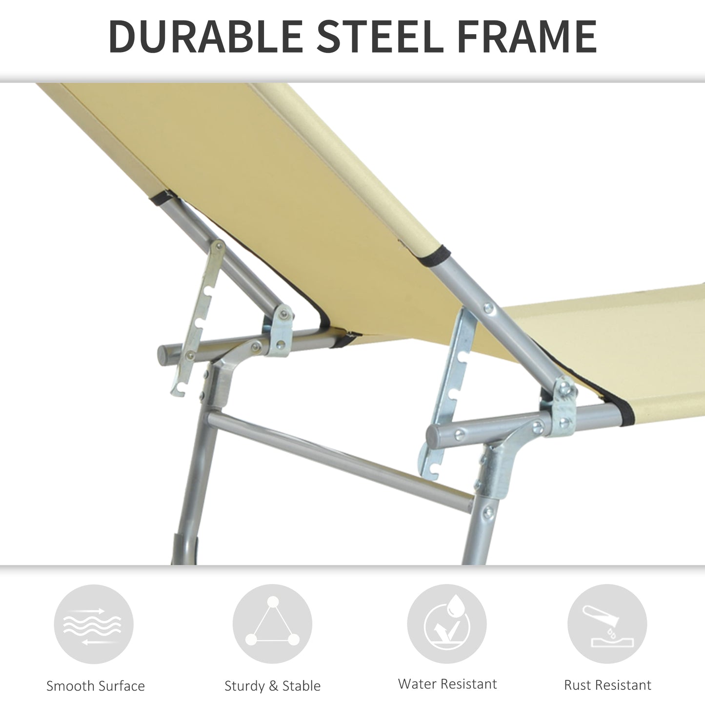 Outsunny Reclining Sun Lounger Chair Folding Camping Bed with 4-Position Adjustable Backrest, for Travel Indoor Outdoor Office Fishing
