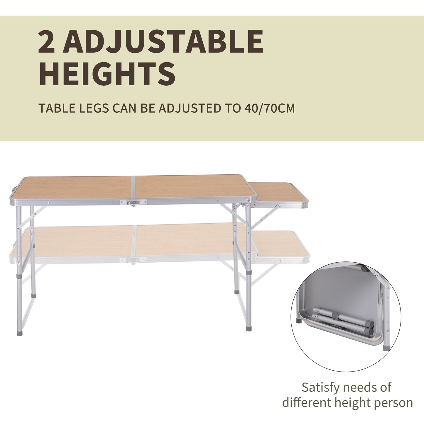 Outsunny Aluminium MDF-Top 4ft Folding Portable Outdoor Table