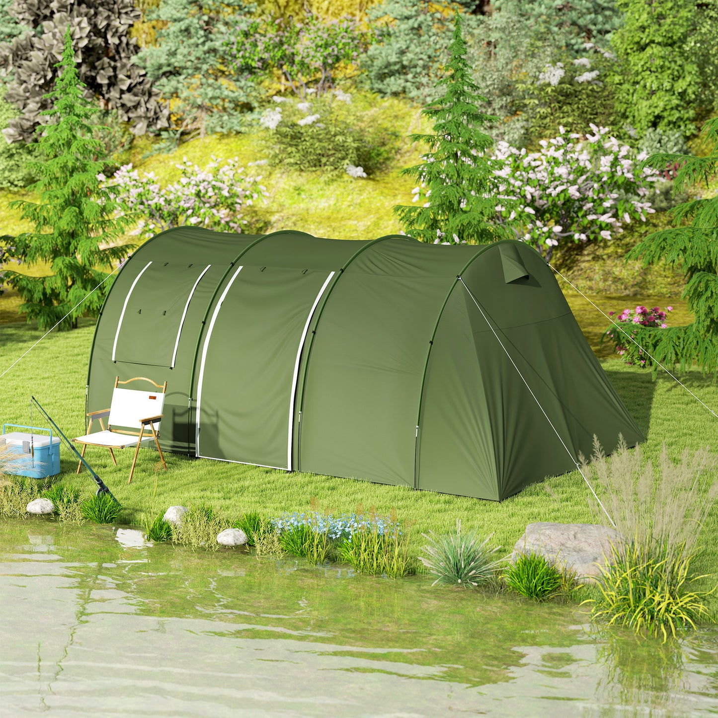 Outsunny 5-6 Man Camping Tent with 2 Room, Floor and Carry Bag