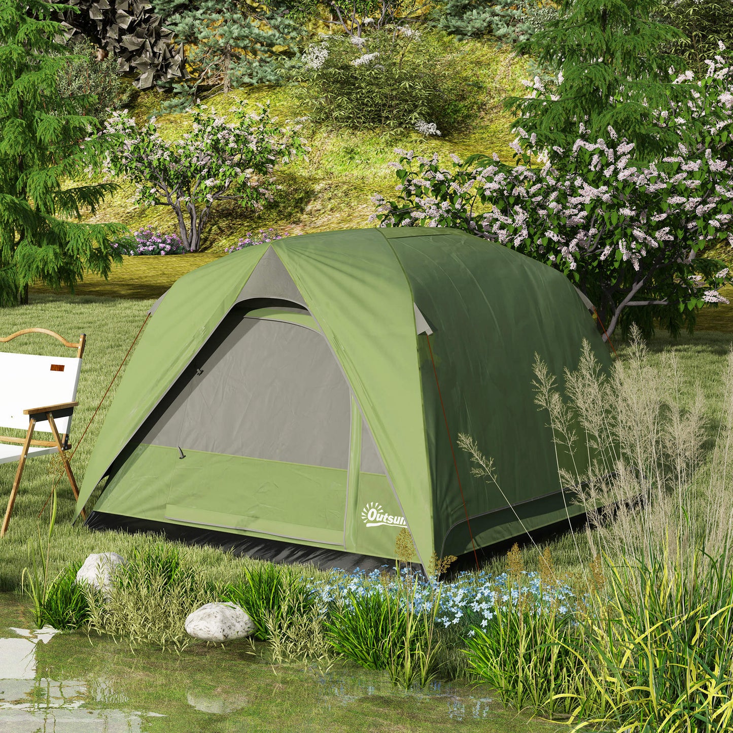 Outsunny 3-4 Person Camping Tent, Easy Set Up Waterproof Dome Tent with Sewn-in Groundsheet, Mesh Windows, Pocket and Hook for Camping, Hiking, Backpacking