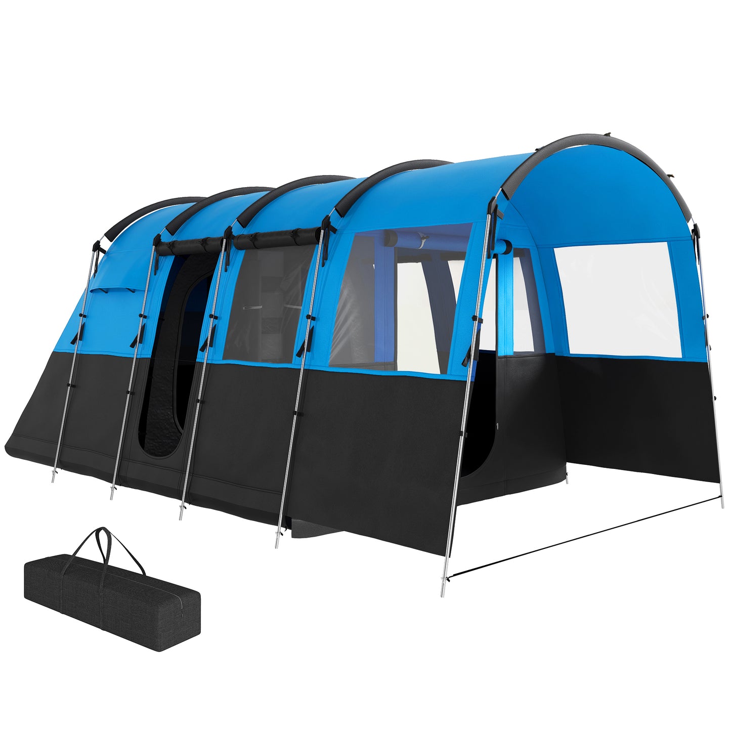 Outsunny 8-Person Camping Tent, Waterproof Family Tent, Tunnel Design, 4 Large Windows, Sleeping Cabins 3000mm Water Column