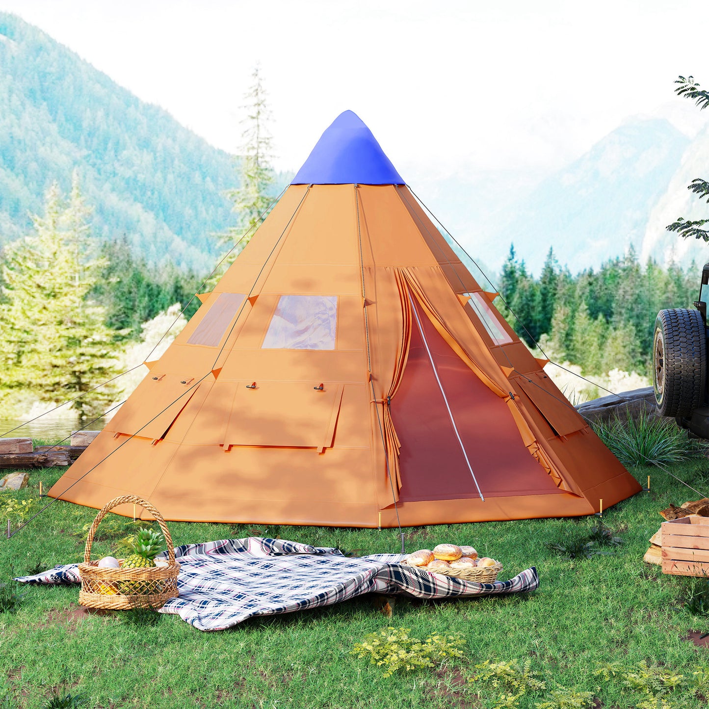 Outsunny 6 Men Tipi Tent with Carry Bag