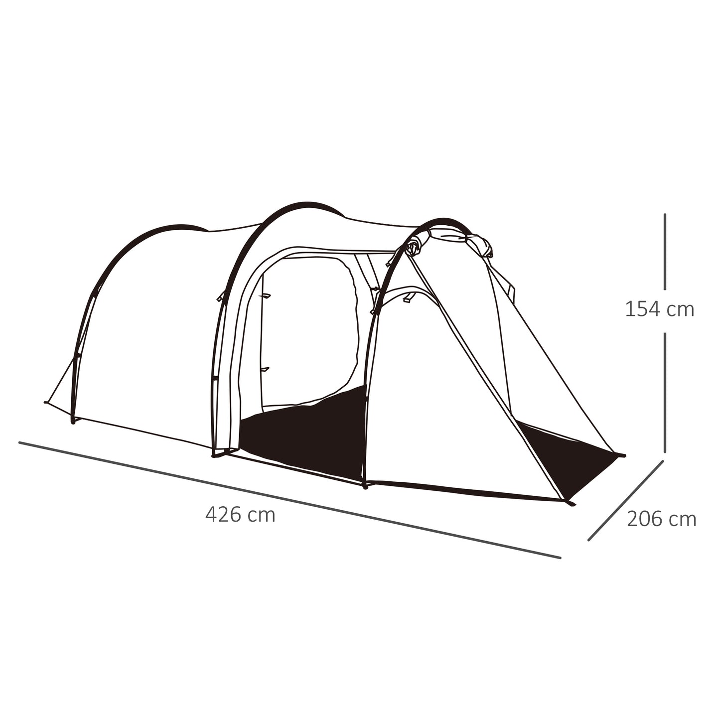 Outsunny 2-3 Man Tunnel Tent with Vestibule, Weather-Resistant Camping Tent with Air Vents for Fishing Hiking