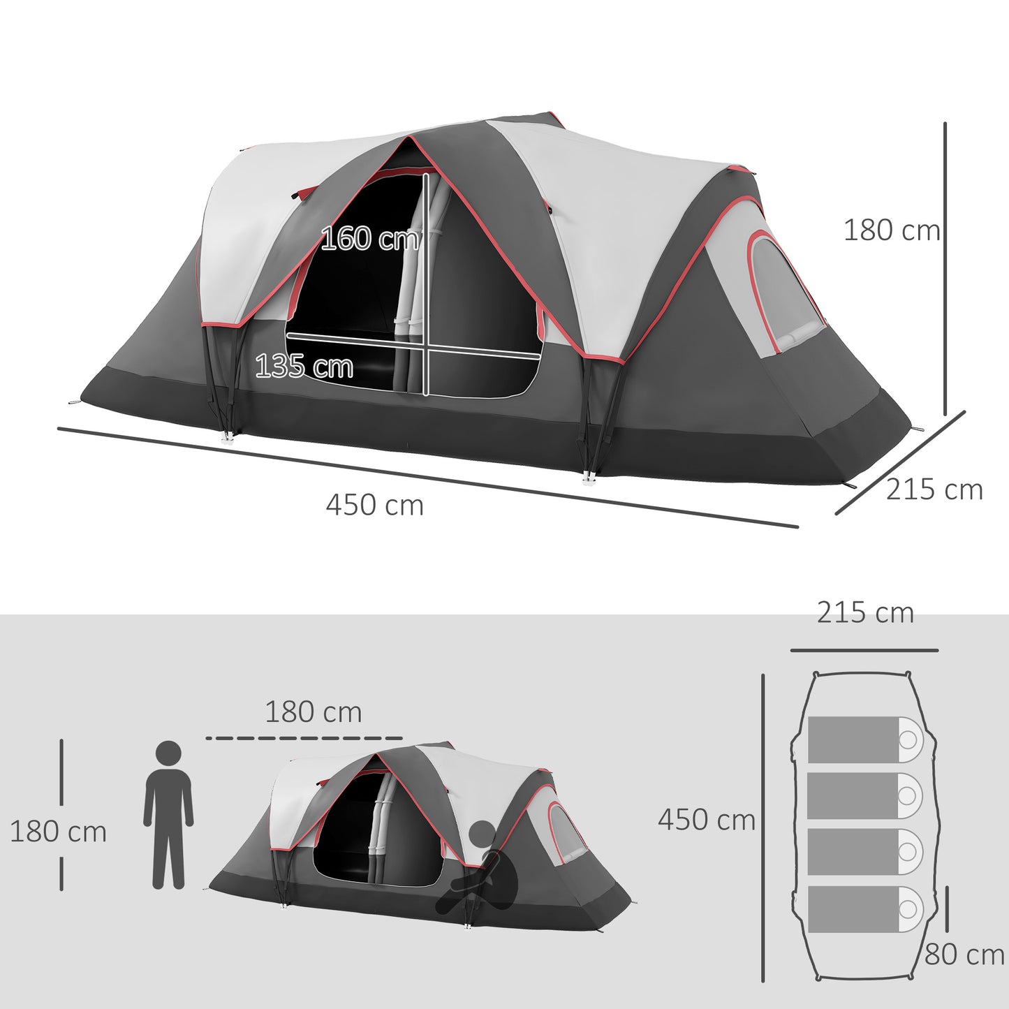 Outsunny Camping Tent for 6-8 Man with 2000mm Waterproof Rainfly and Carry Bag for Fishing Hiking Festival