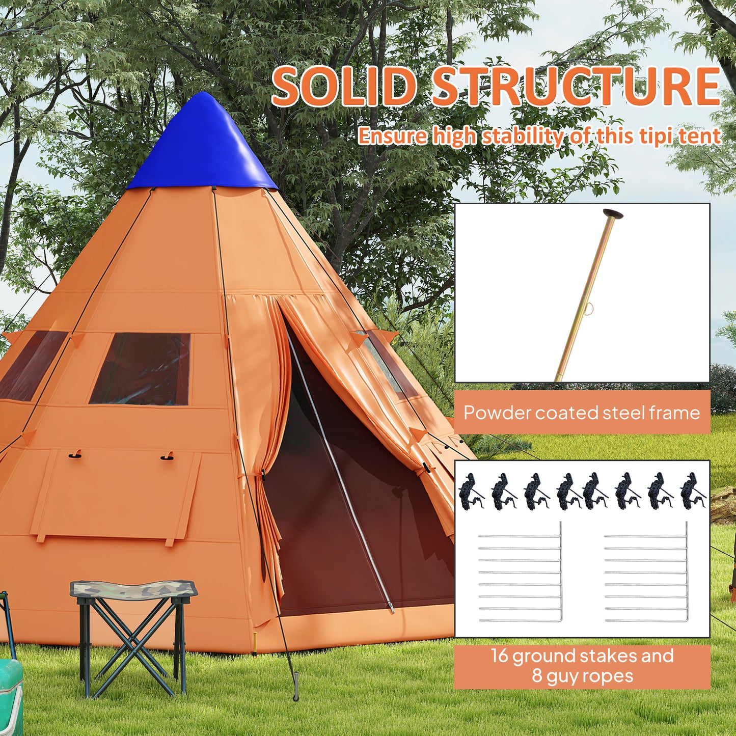 Outsunny 6 Men Tipi Tent with Carry Bag
