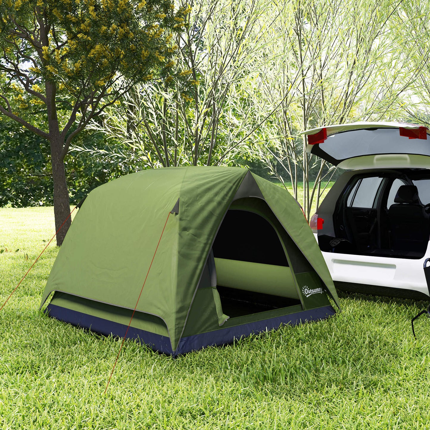 Outsunny 3-4 Person Camping Tent, Easy Set Up Waterproof Dome Tent with Sewn-in Groundsheet, Mesh Windows, Pocket and Hook for Camping, Hiking, Backpacking