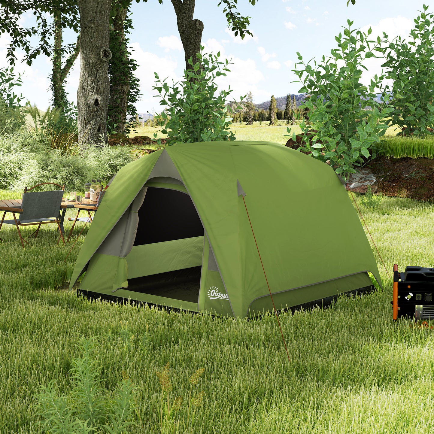 Outsunny 3-4 Person Camping Tent, Easy Set Up Waterproof Dome Tent with Sewn-in Groundsheet, Mesh Windows, Pocket and Hook for Camping, Hiking, Backpacking