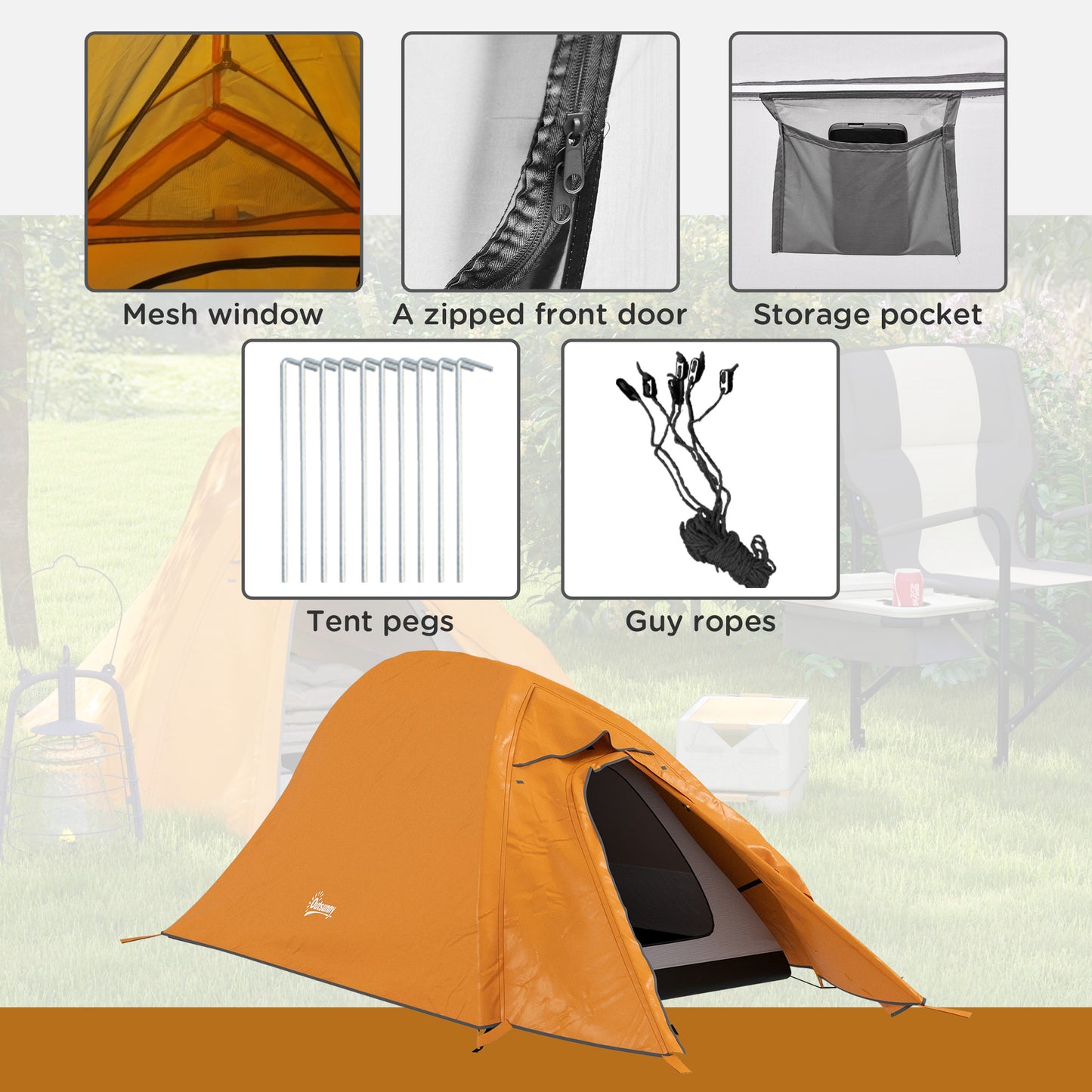 Outsunny Double Layer Camping Tent, 1-2 Man Backpacking Tent with Carry Bag, 2000mm Waterproof and Lightweight