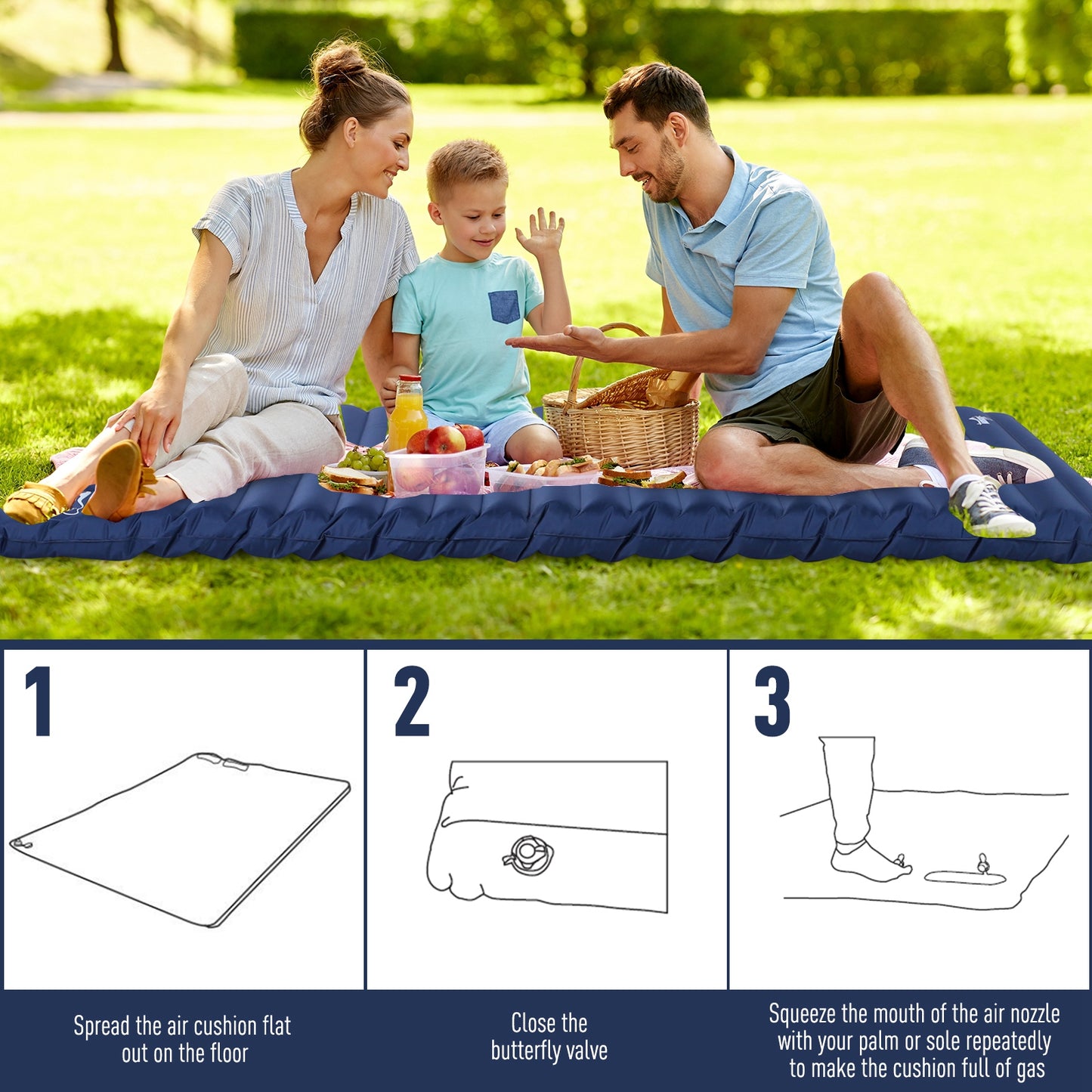 Outsunny Camping Tent with Inflatable Mattress and Camping Table&Chair, 2-3 Person Dome Tent with Sewn-in Groundsheet, Portable 3000mm Waterproof Tent with Carry Bag and Hook, for Fishing Hiking