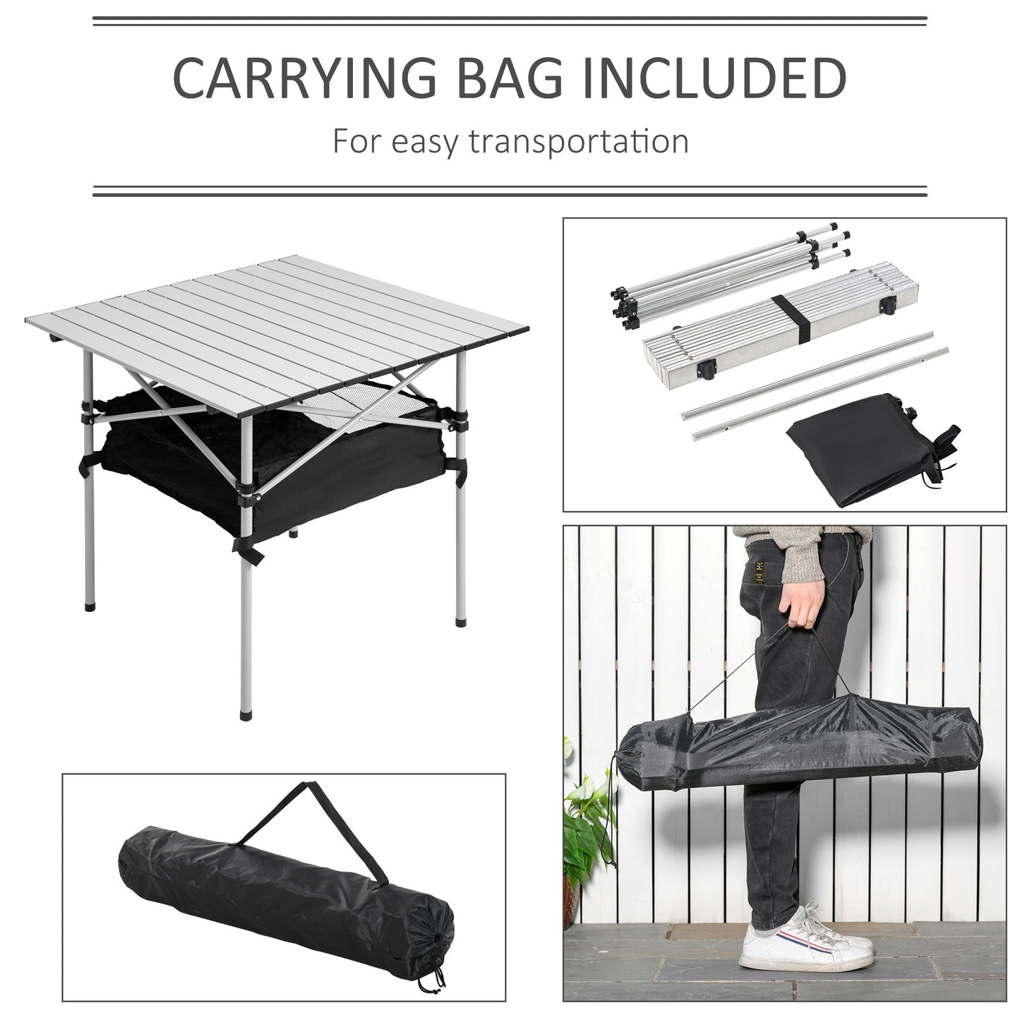 Outsunny Portable Camping Table w/ Mesh Bag & Steel Frame Hiking Furniture Desk