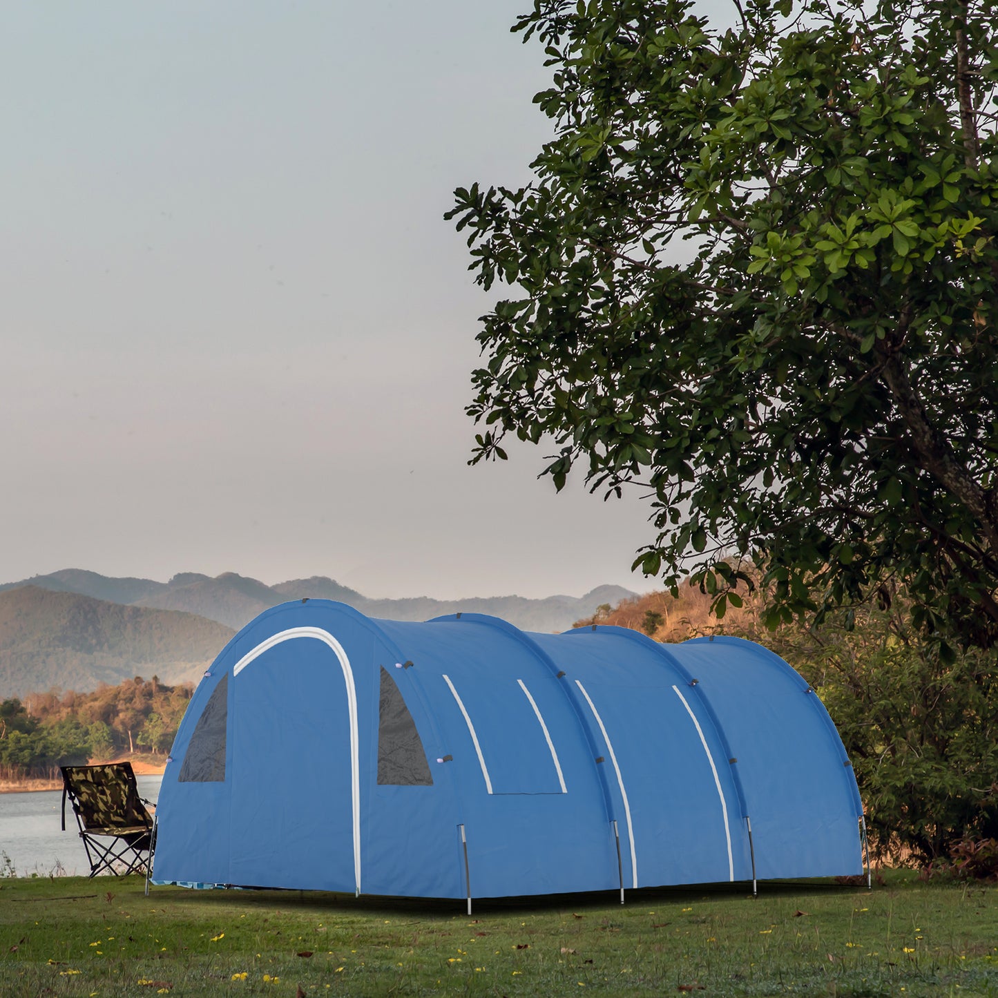 Outsunny 5-6 Man Camping Tent with 2 Room, Floor and Carry Bag