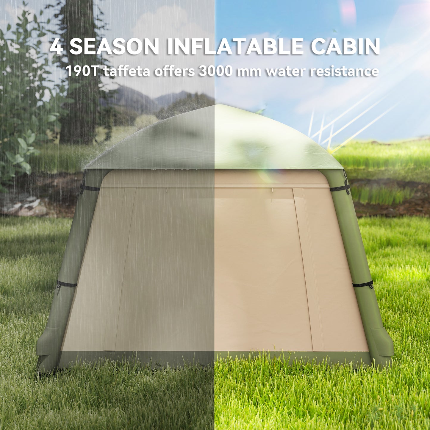 Outsunny Inflatable Camping Tent w/ Hand Pump, Easy Setup 1/2 Person Blow Up Tent Waterproof 190T Taffeta w/ Mesh Windows, Doors and Carry Bag