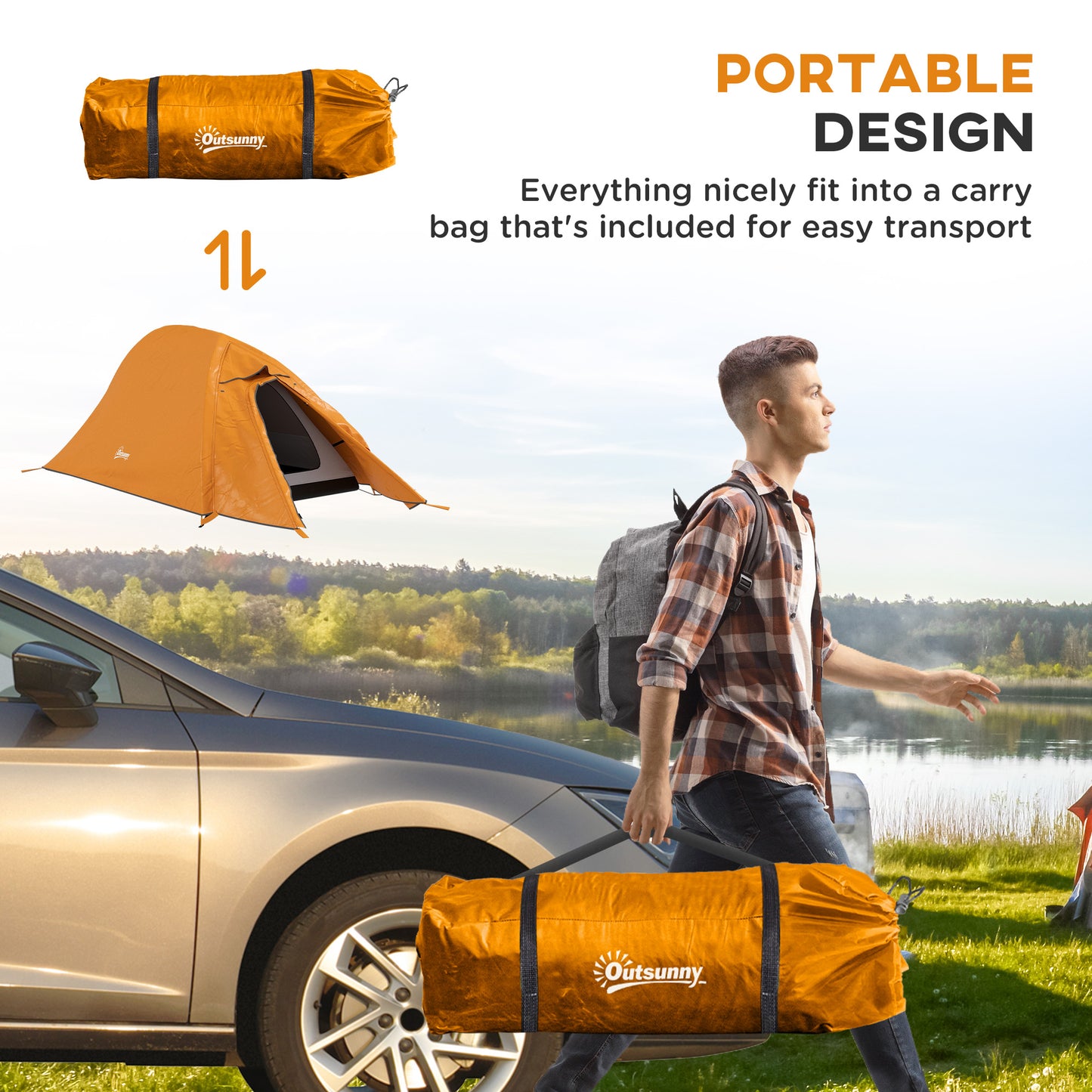 Outsunny Double Layer Camping Tent, 1-2 Man Backpacking Tent with Carry Bag, 2000mm Waterproof and Lightweight