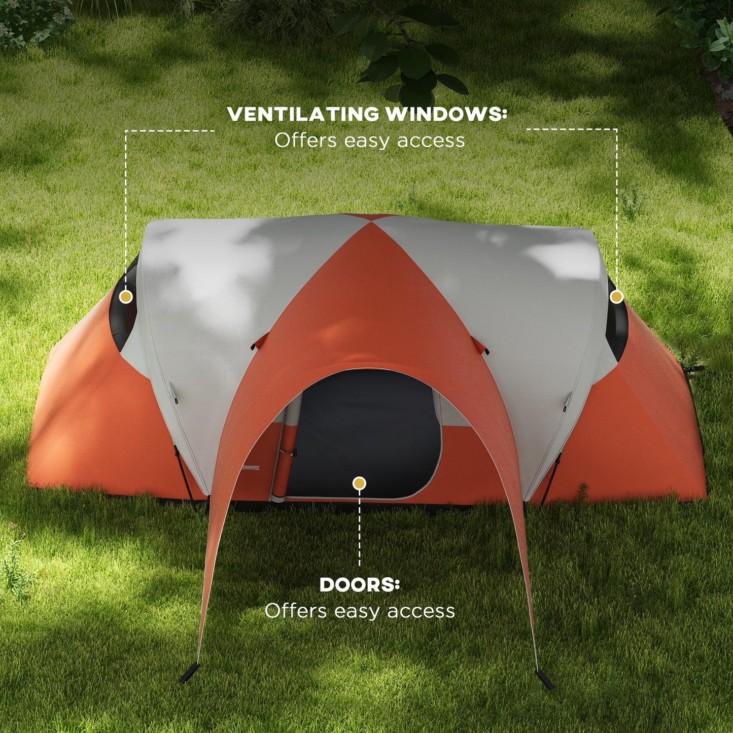 Outsunny 3000mm Waterproof Camping Tent for 5-6 Man, Family Tent with Porch and Sewn in Groundsheet, Portable with Bag