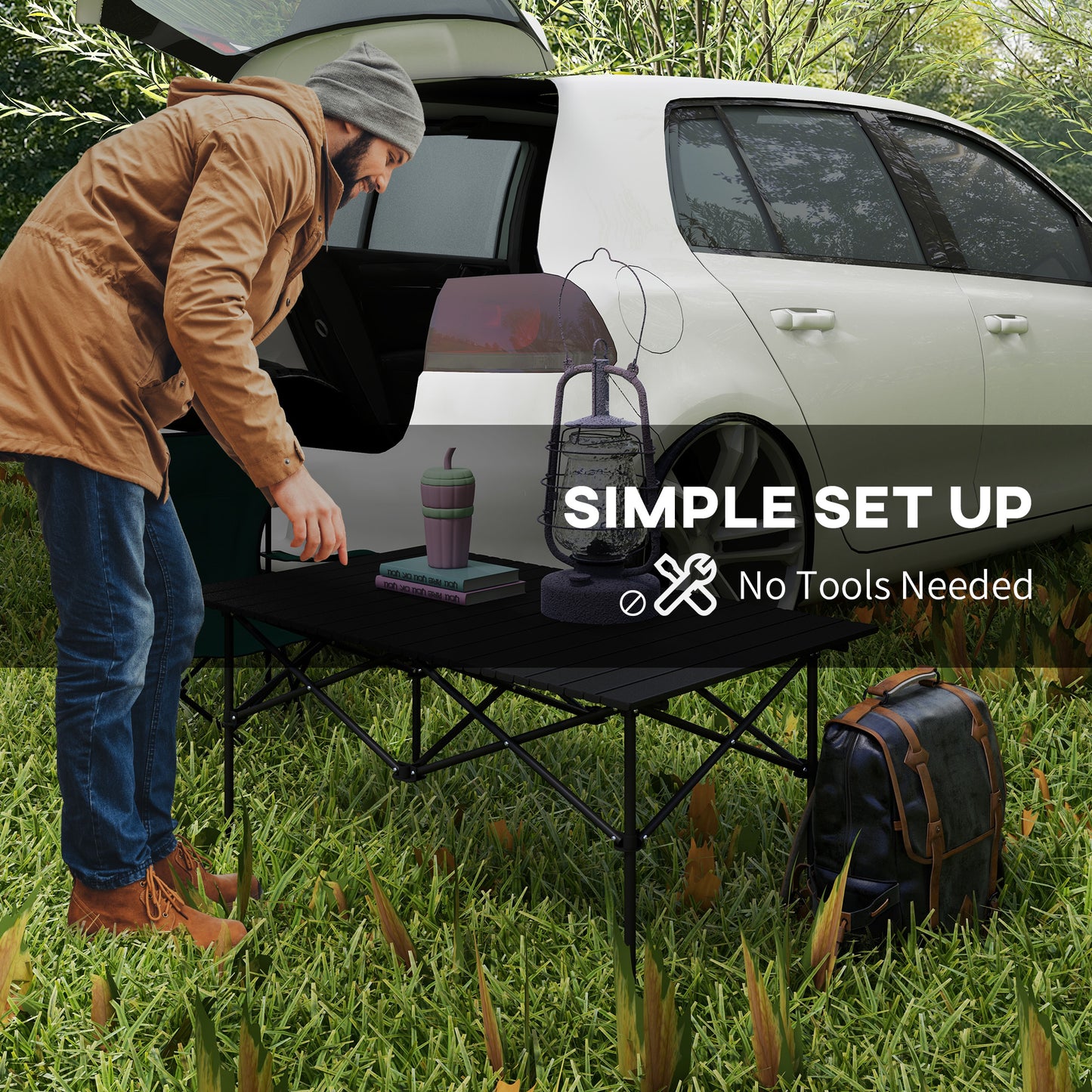 Outsunny Two-Seater Portable Aluminium Table, with Roll-Up Tabletop and Bag