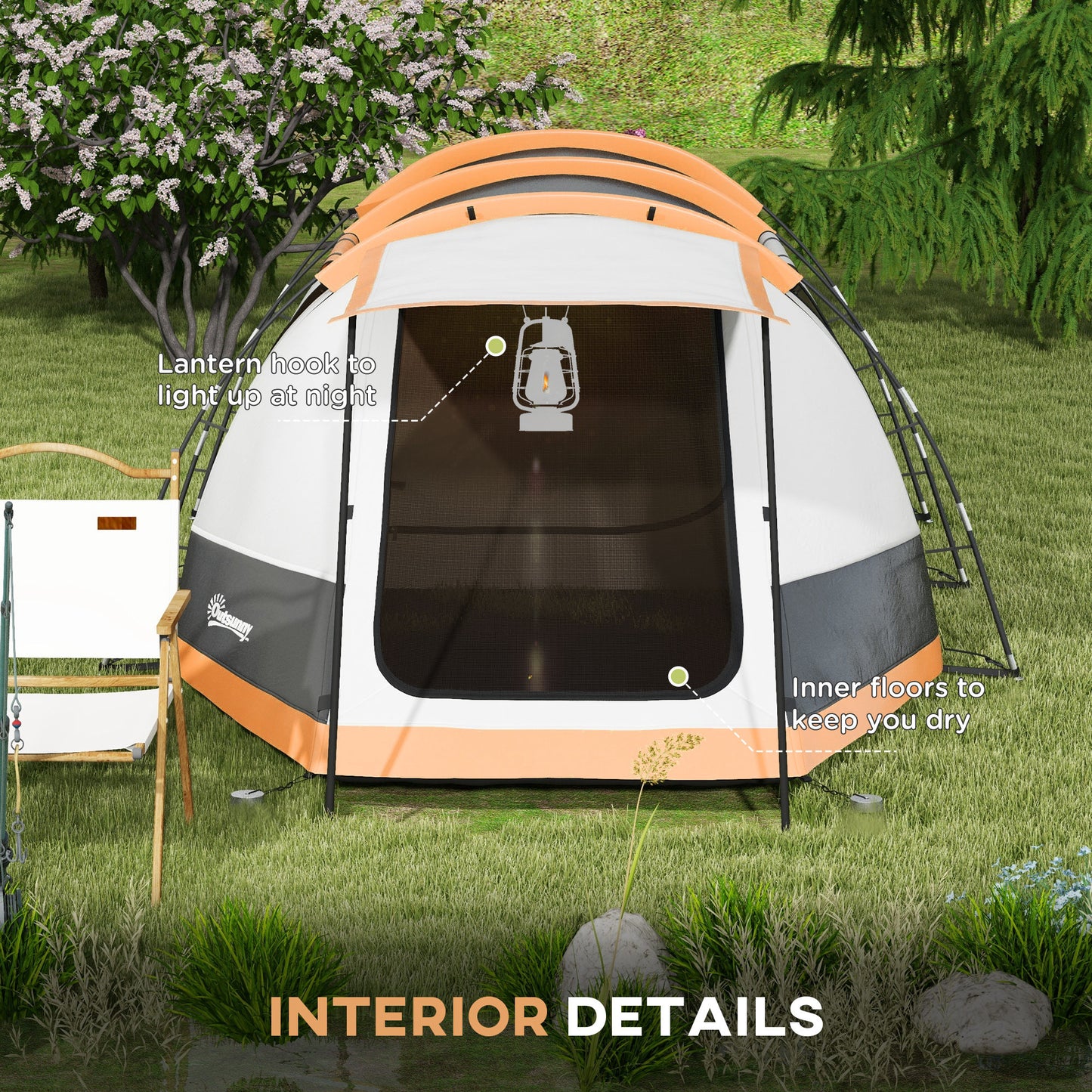 Outsunny Three-Man Camping Tent, with Two Rooms and Porch