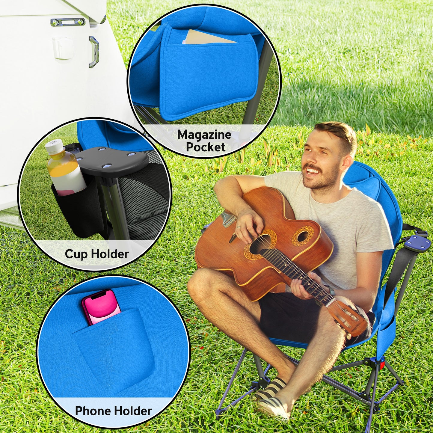 Outsunny Hammock Camping Chair Set of 2, Adjustable Back Swinging Camping Chair Portable Swinging Chair with Cup Holder, Headrest, Padded Seat and Carry Bag for Travel Fishing Hiking