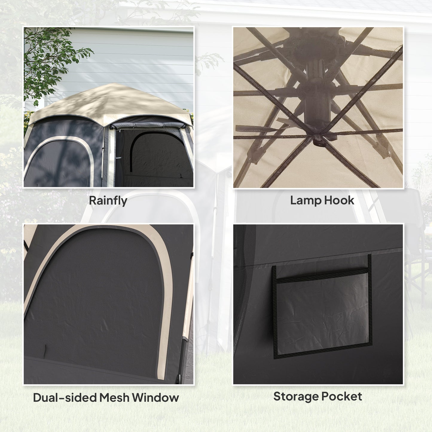 Outsunny Instant Camping Tent, 2/3/4 Person Easy Setup Dome Family Tent with Vestibule, Rainfly, 4 Mesh Windows & 2 Doors, Hexagonal Design, Waterproof & UV Protected
