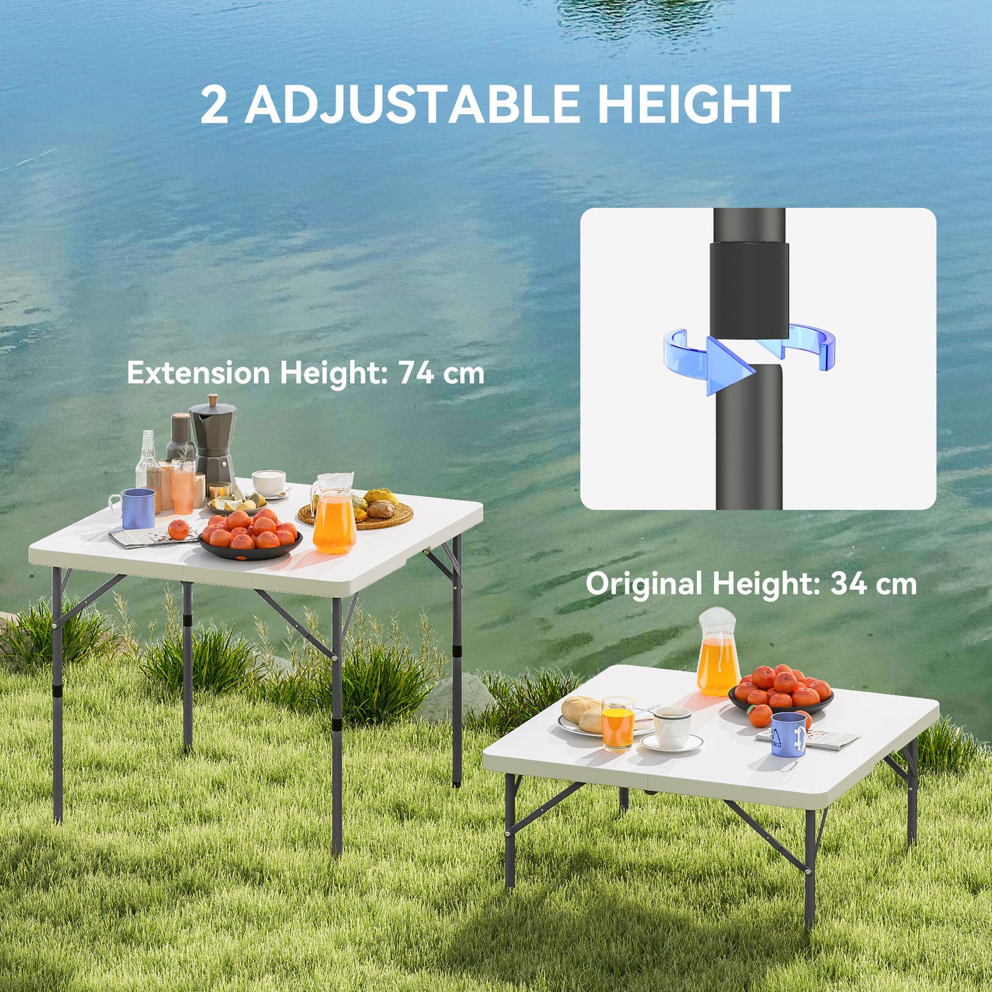 Outsunny 3ft Folding Camping Table, Heavy Duty Picnic Table with 2 Adjustable Height for Indoor Outdoor Garden, Party, BBQ