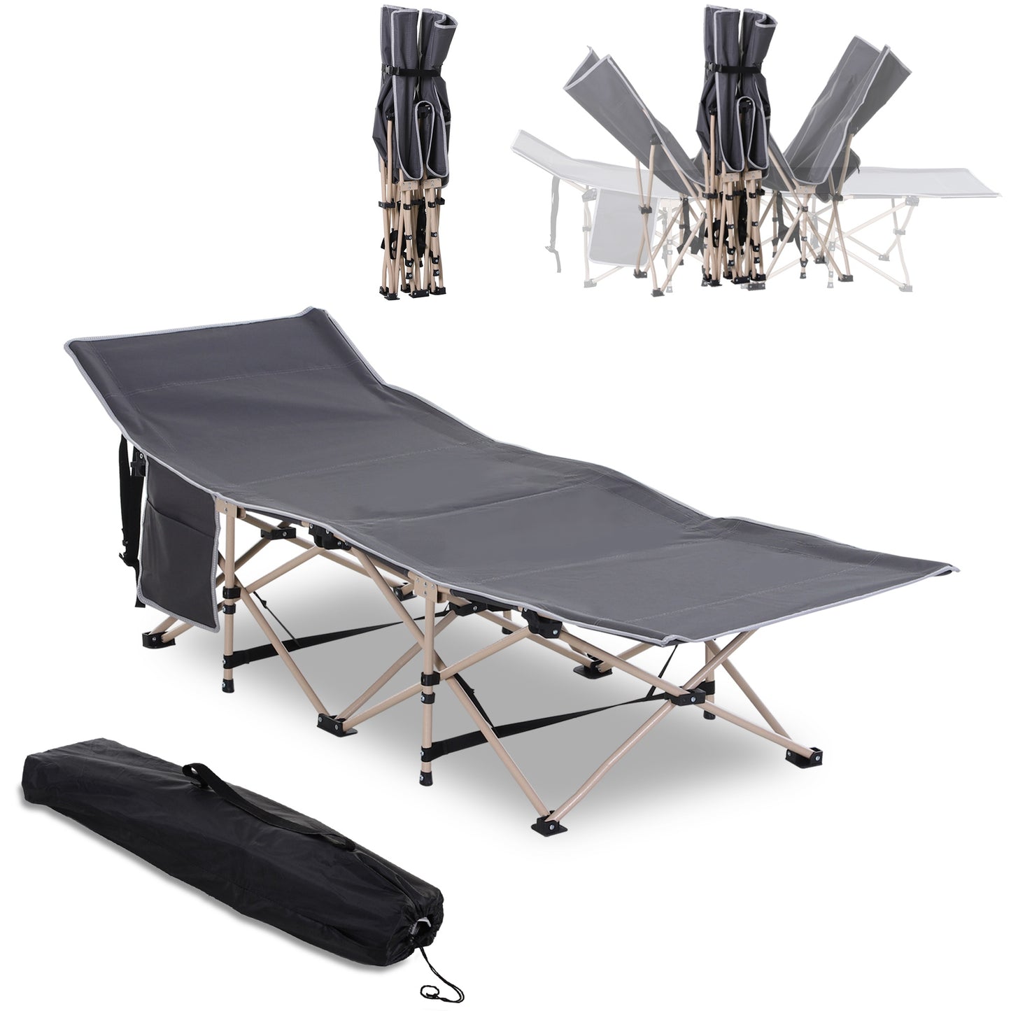 Outsunny Single Steel Frame Portable Camping Cot, with Carry Bag