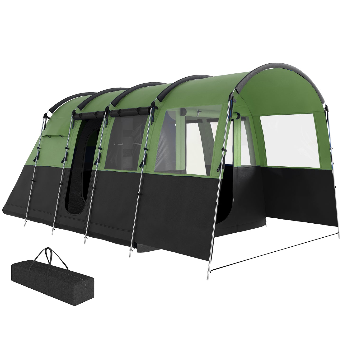 Outsunny 8-Person Camping Tent, Waterproof Family Tent, Tunnel Design, 4 Large Windows, Sleeping Cabins 3000mm Water Column