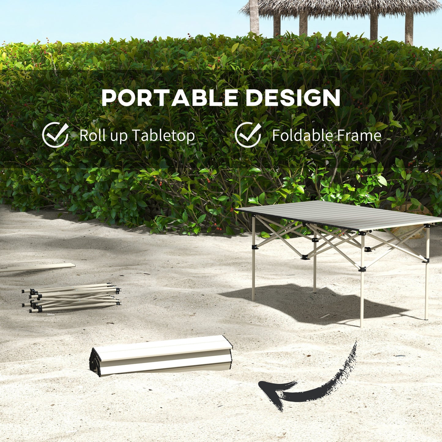 Outsunny Two-Seater Portable Aluminium Table, with Roll-Up Tabletop and Bag