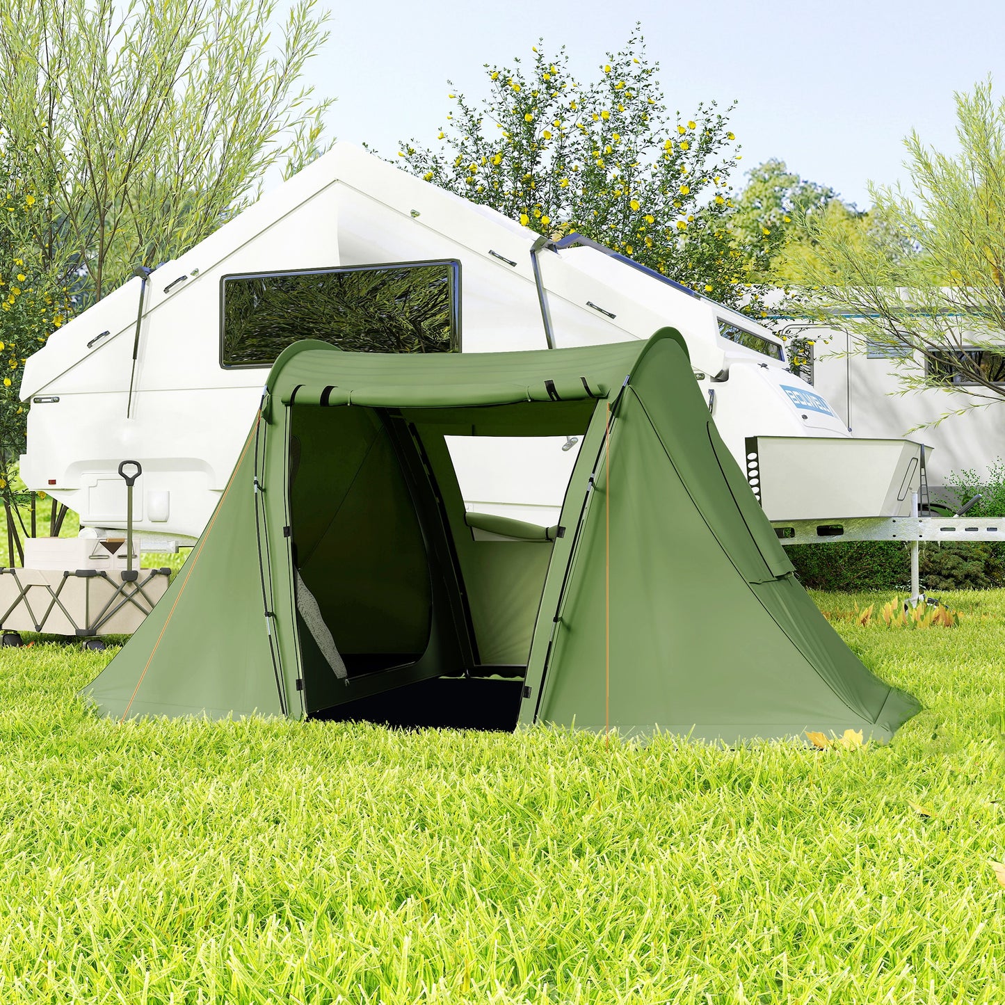 Outsunny 3 Man Camping Tent with Living Area and 2 Bedrooms, 3000mm Waterproof Family Tent with Sewn-in Groundsheet, Portable with Bag for Hiking, Festival, Backpacking