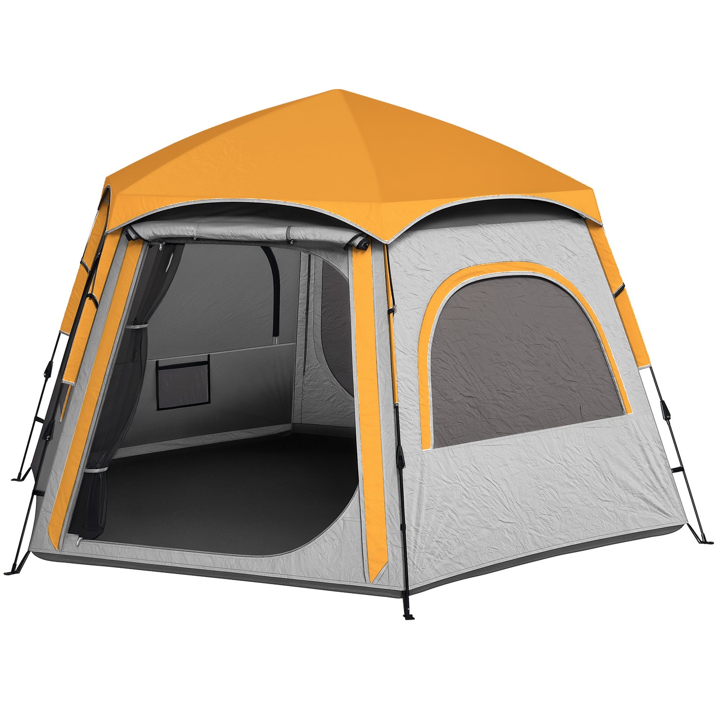 Outsunny Instant Camping Tent, 2/3/4 Person Easy Setup Dome Family Tent with Vestibule, Rainfly, 4 Mesh Windows & 2 Doors, Hexagonal Design, Waterproof & UV Protected