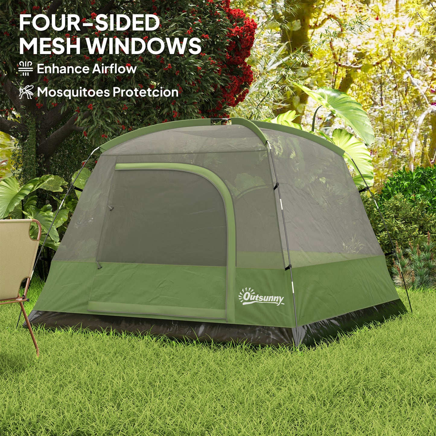 Outsunny 3-4 Person Camping Tent, Easy Set Up Waterproof Dome Tent with Sewn-in Groundsheet, Mesh Windows, Pocket and Hook for Camping, Hiking, Backpacking
