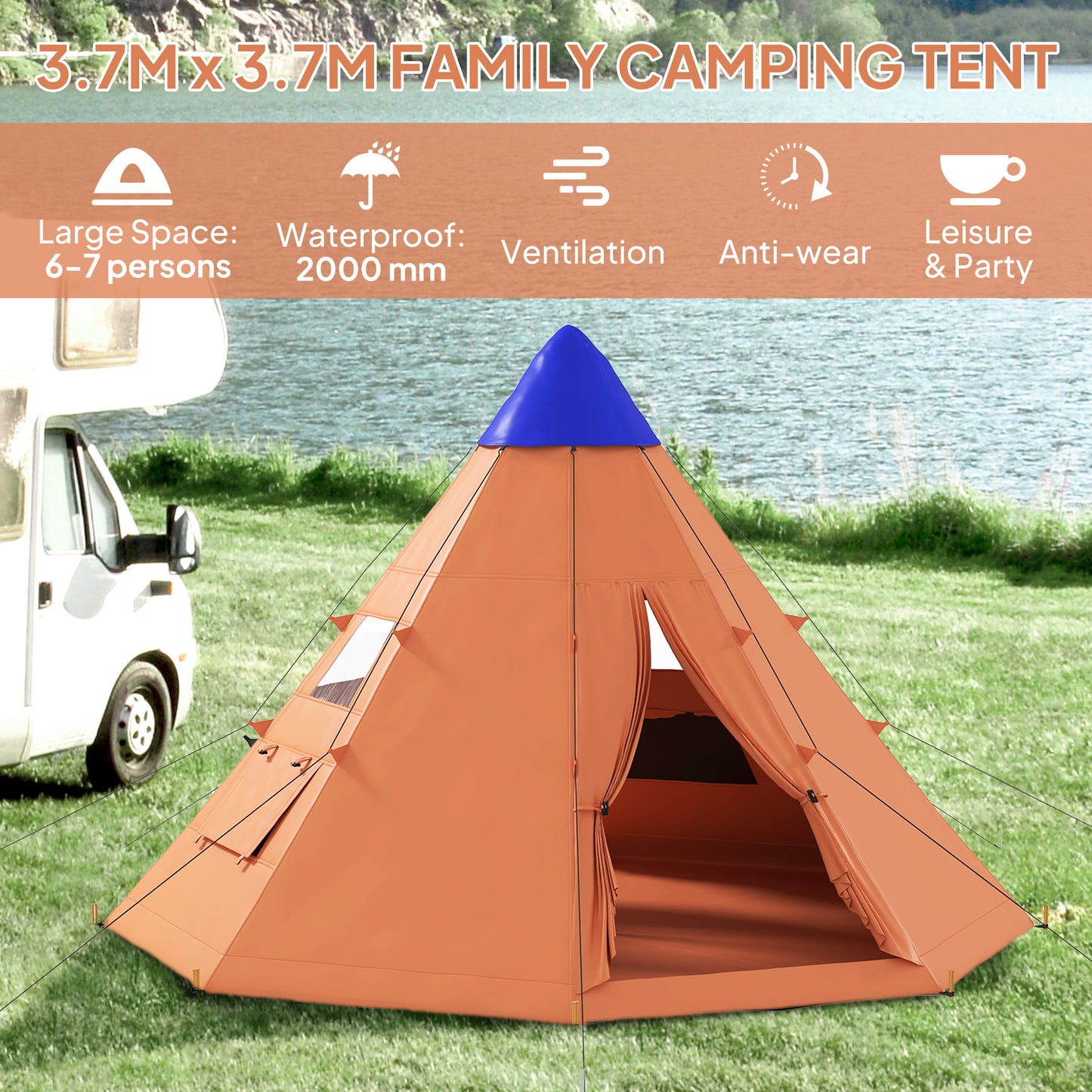 Outsunny 6 Men Tipi Tent with Carry Bag