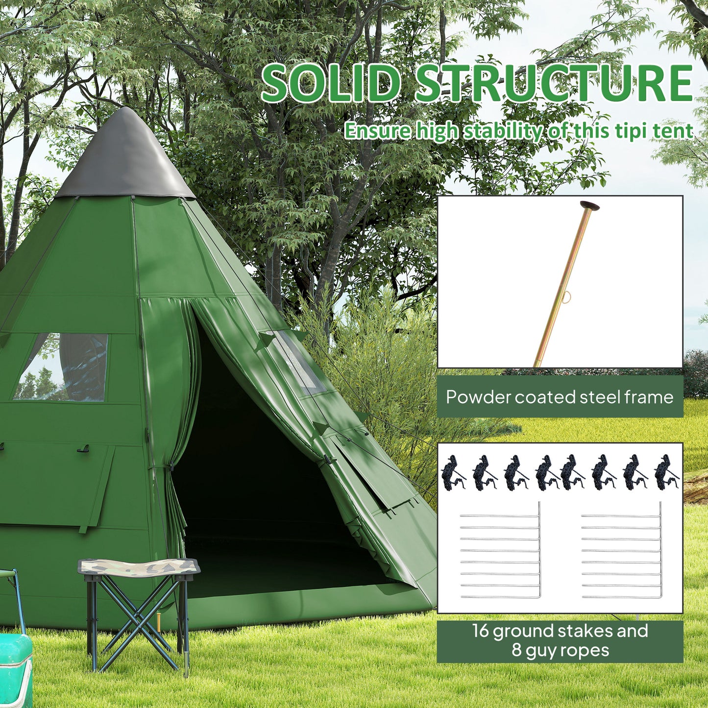 Outsunny 6 Men Tipi Tent with Carry Bag