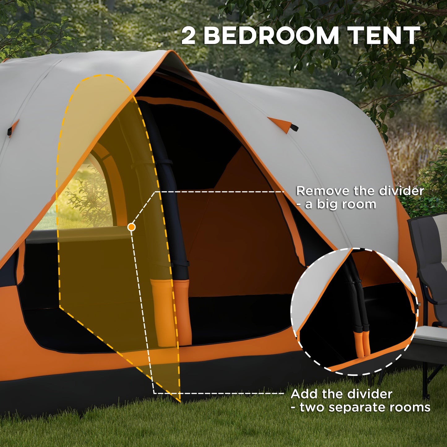 Outsunny Six-Man Tent, with Two Rooms, Small Rainfly and Accessories