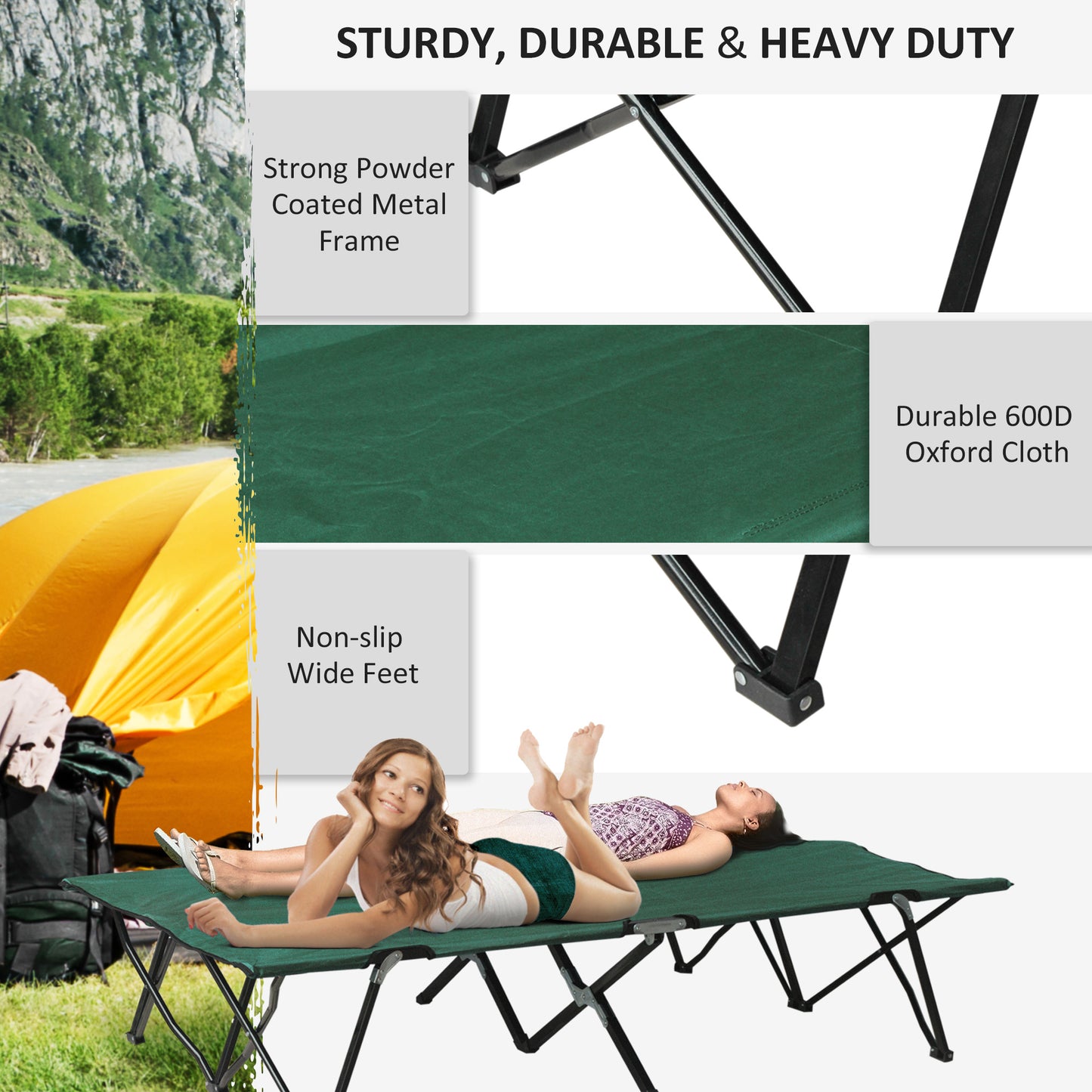Outsunny Double Camping Cot Bed, with Bag