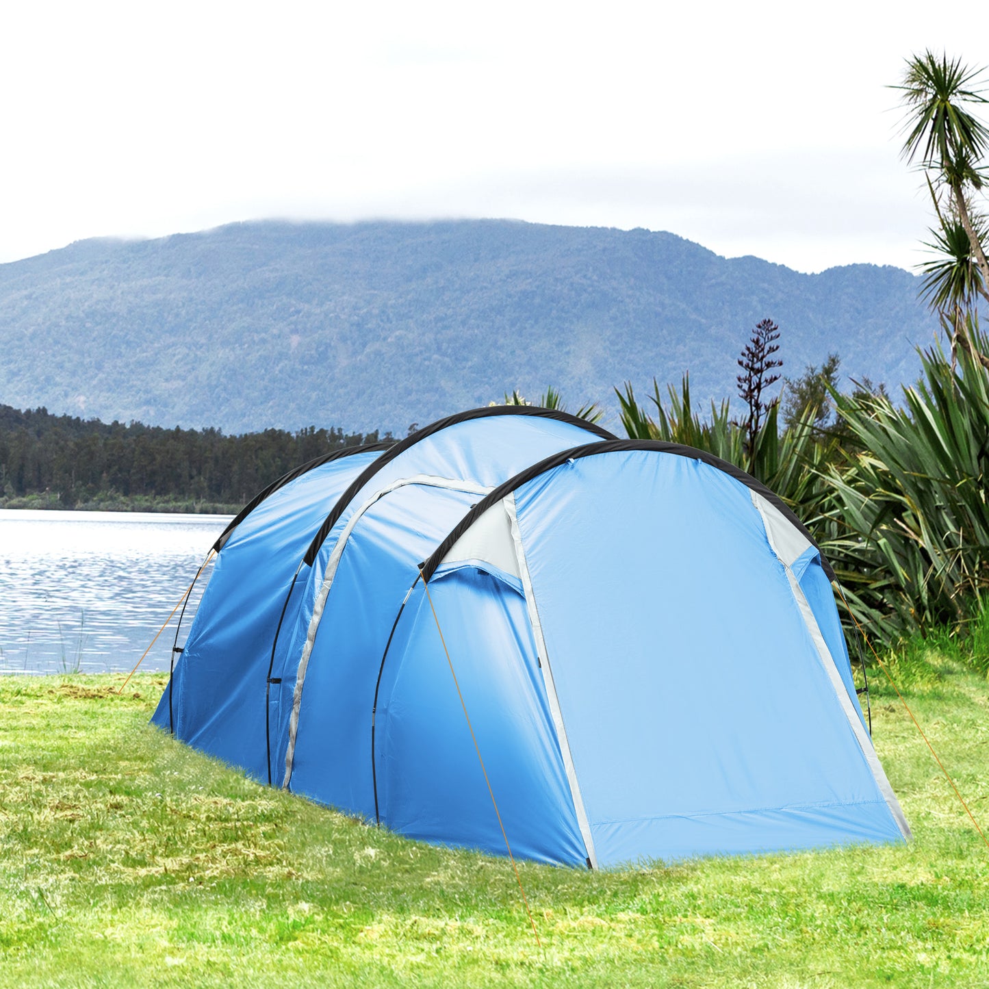 Outsunny 2-3 Man Tunnel Tent with Vestibule, Weather-Resistant Camping Tent with Air Vents for Fishing Hiking