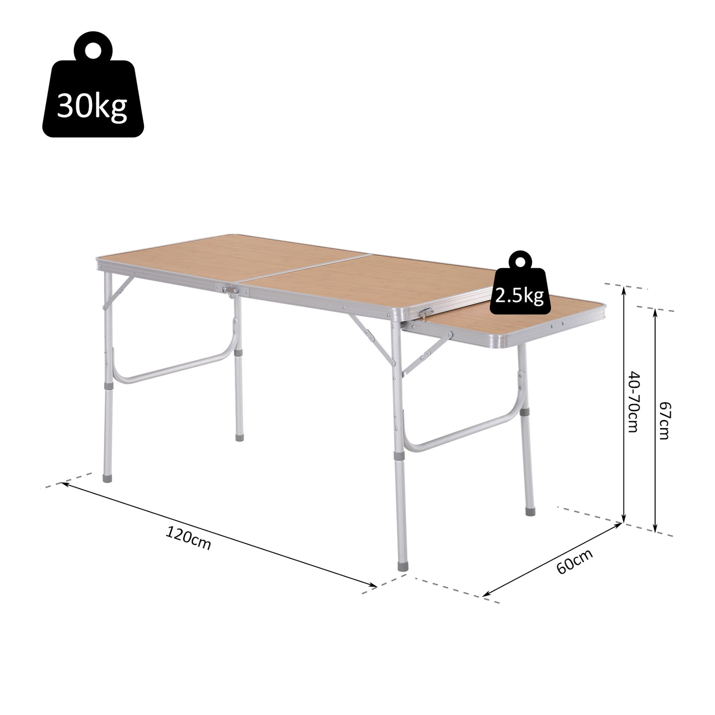 Outsunny Aluminium MDF-Top 4ft Folding Portable Outdoor Table