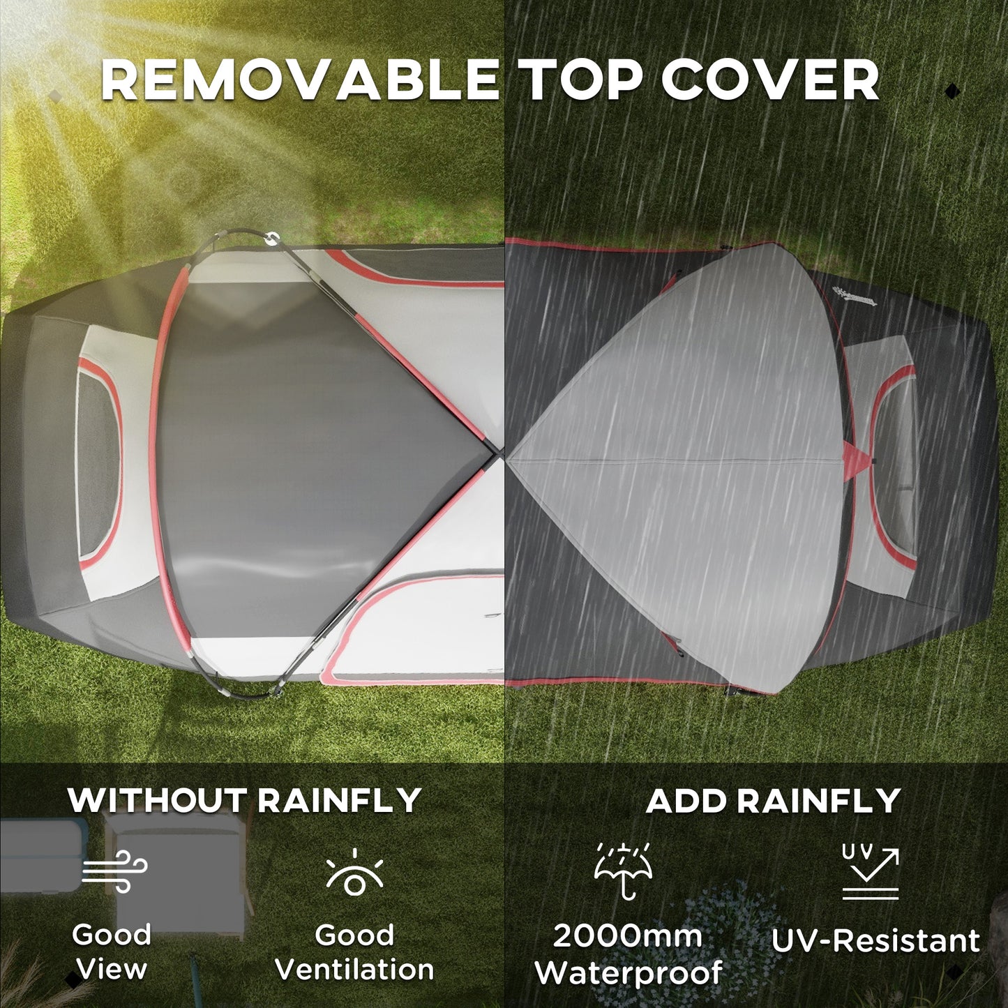 Outsunny Camping Tent for 6-8 Man with 2000mm Waterproof Rainfly and Carry Bag for Fishing Hiking Festival