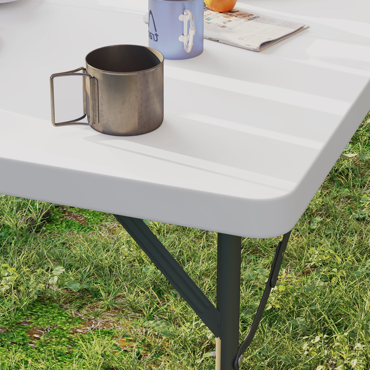 Outsunny 3ft Folding Camping Table, Heavy Duty Picnic Table with 2 Adjustable Height for Indoor Outdoor Garden, Party, BBQ