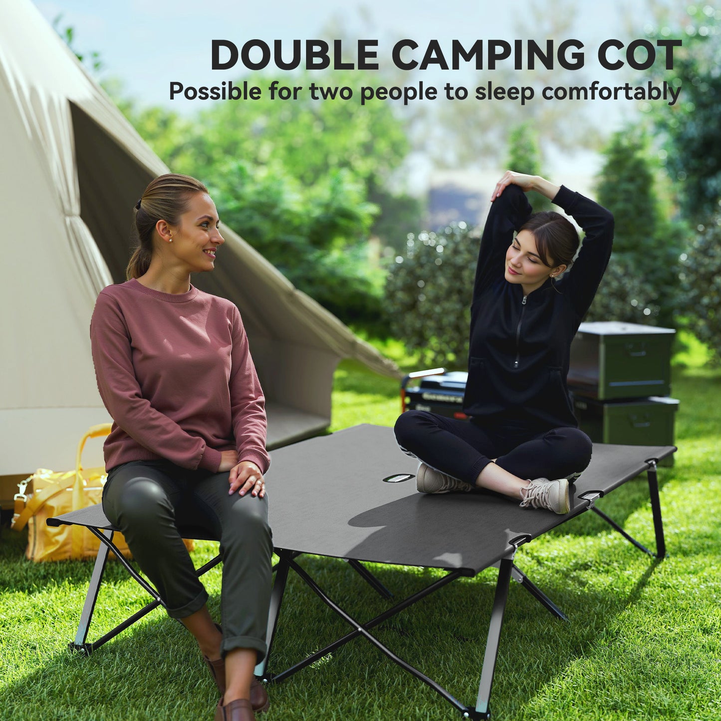 Outsunny Double Camping Cot Bed, with Bag