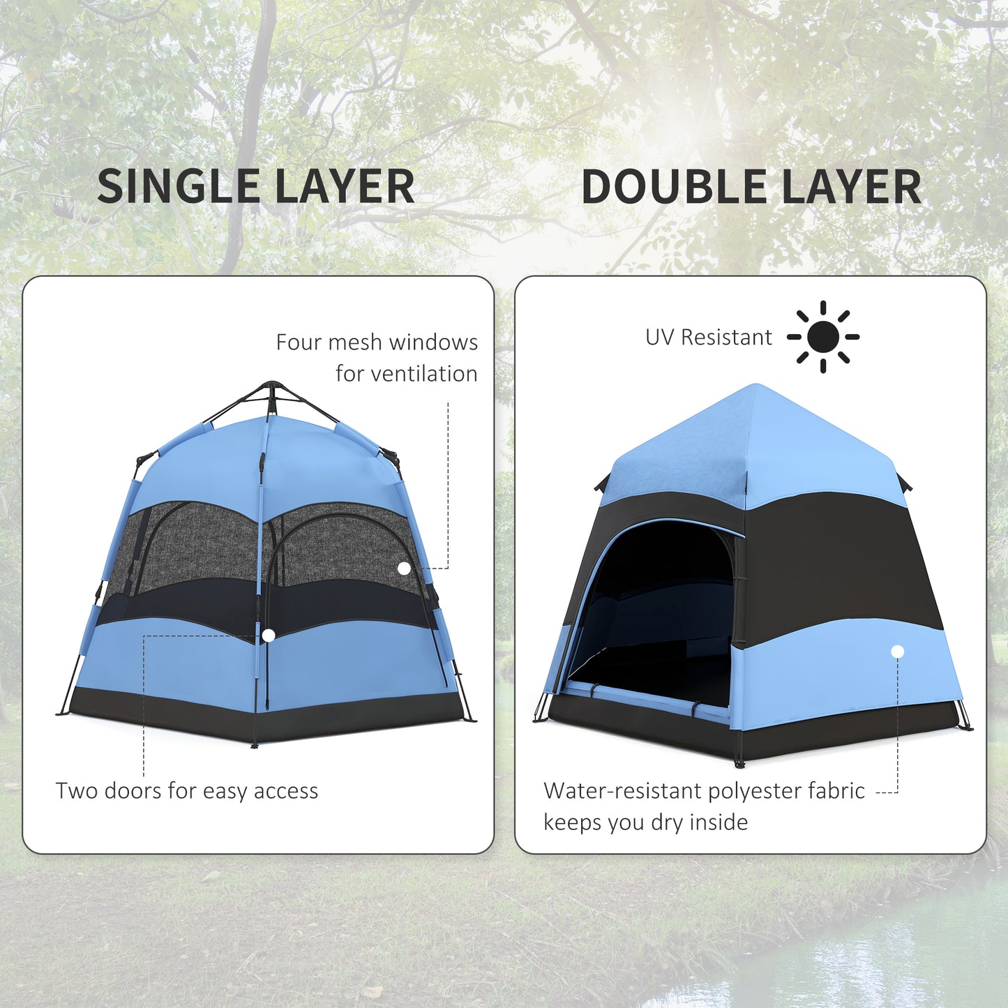 Outsunny Six Man Hexagon Camping Tent with Hang Hook and Carry Bag