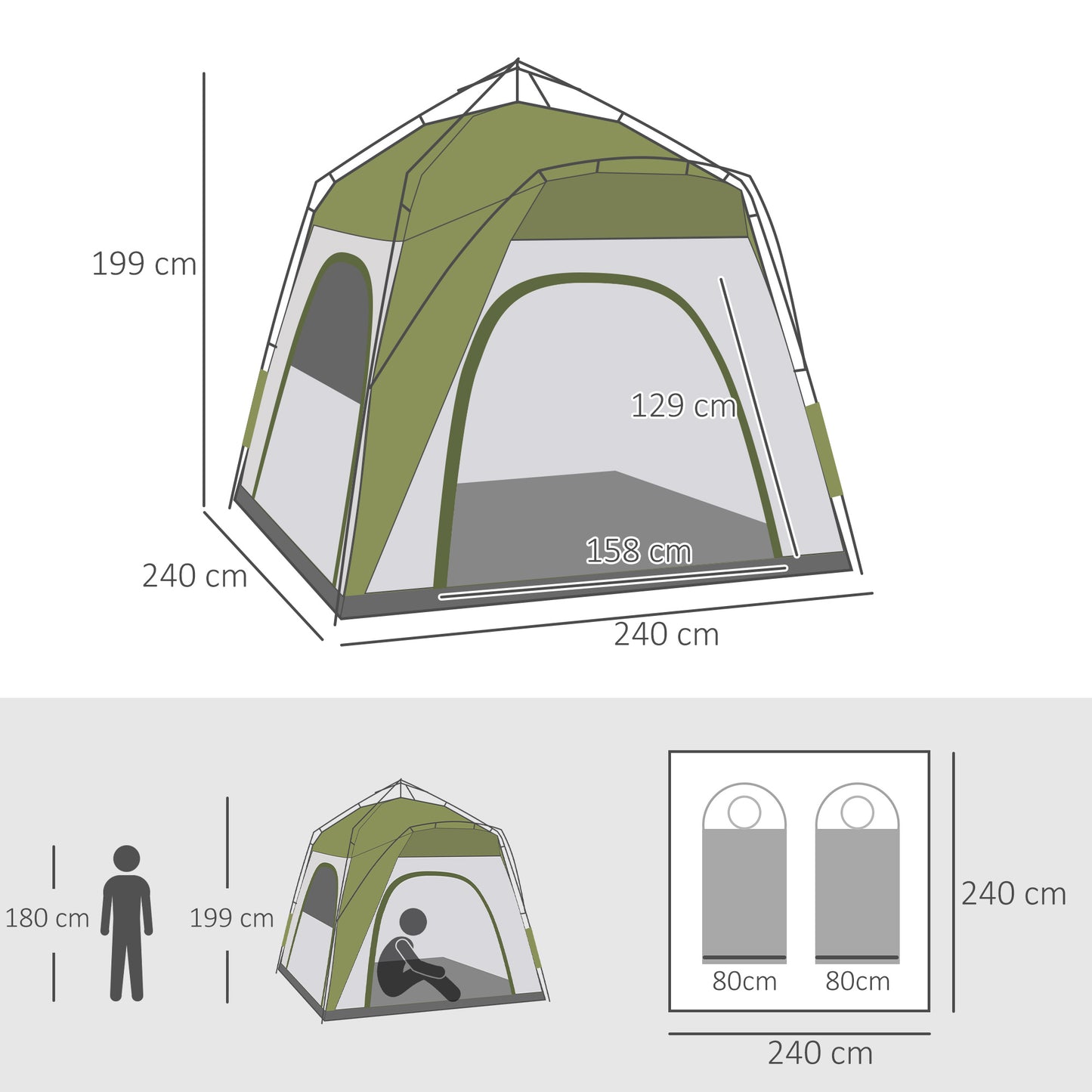 Outsunny 4 Person Automatic Camping Tent, Outdoor Pop Up Tent, Portable Backpacking Dome Shelter