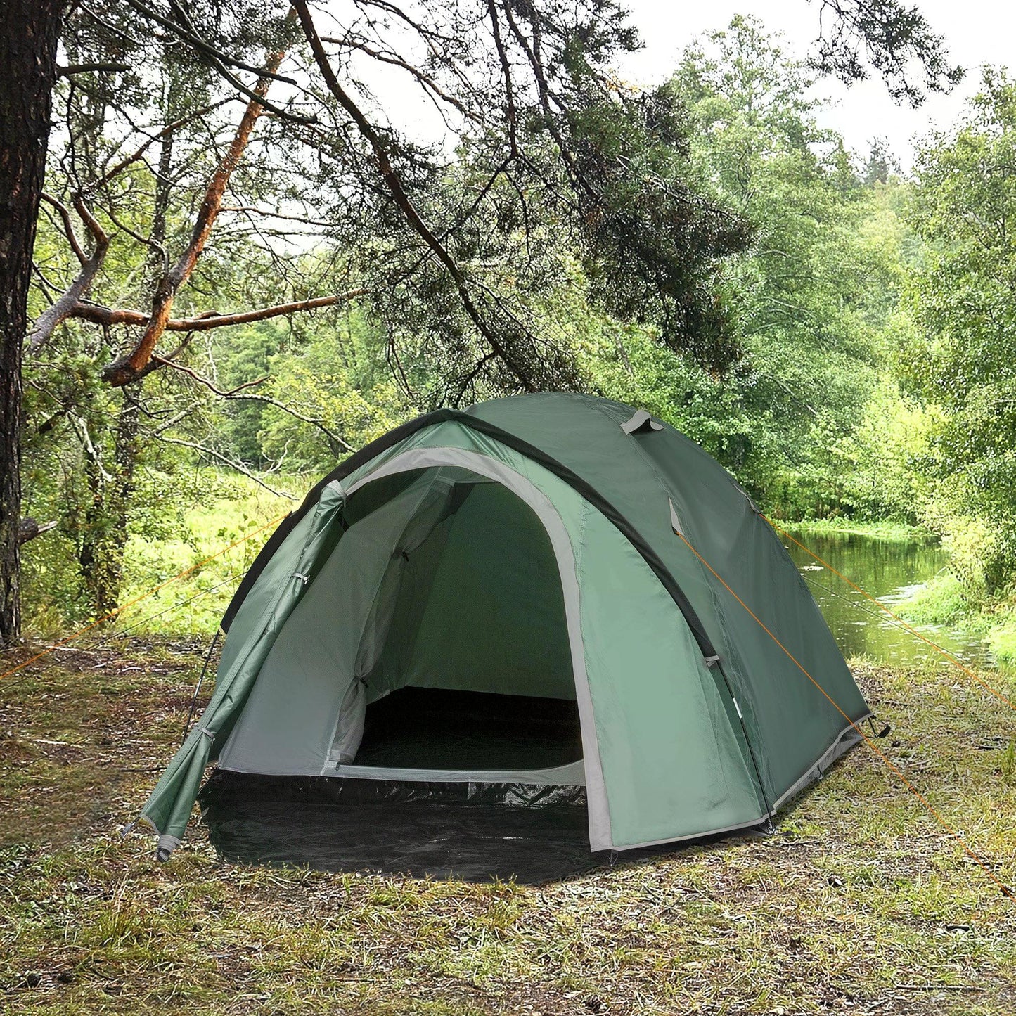 Outsunny Dome Tent for 3-4 Person Family Tent with Large Windows Waterproof