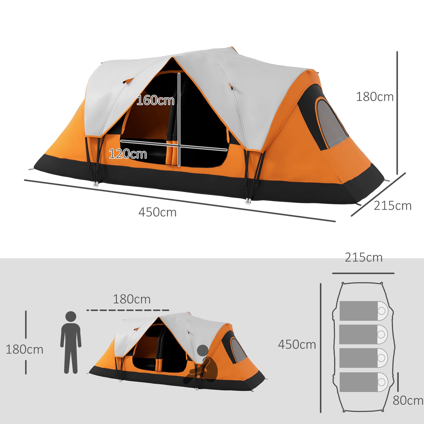 Outsunny Six-Man Tent, with Two Rooms, Small Rainfly and Accessories