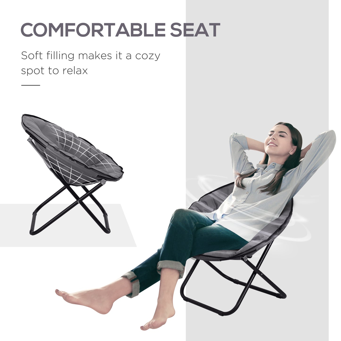 Outsunny Garden Folding Portable Padded Saucer Moon Chair Padded Round Outdoor Camping Travel Fishing Seat