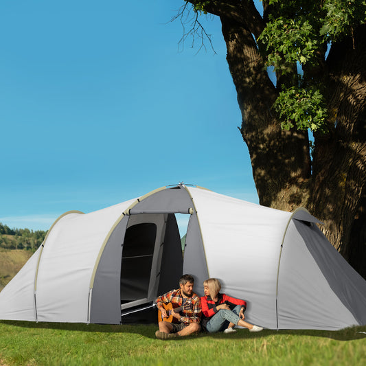 Outsunny Four-Man Tunnel Tent, with Two Bedrooms and Living Room