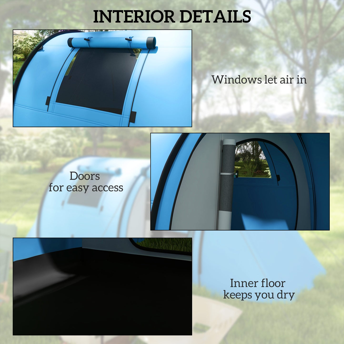 Outsunny Four Man Duo Room Tunnel Tent, with Accessories