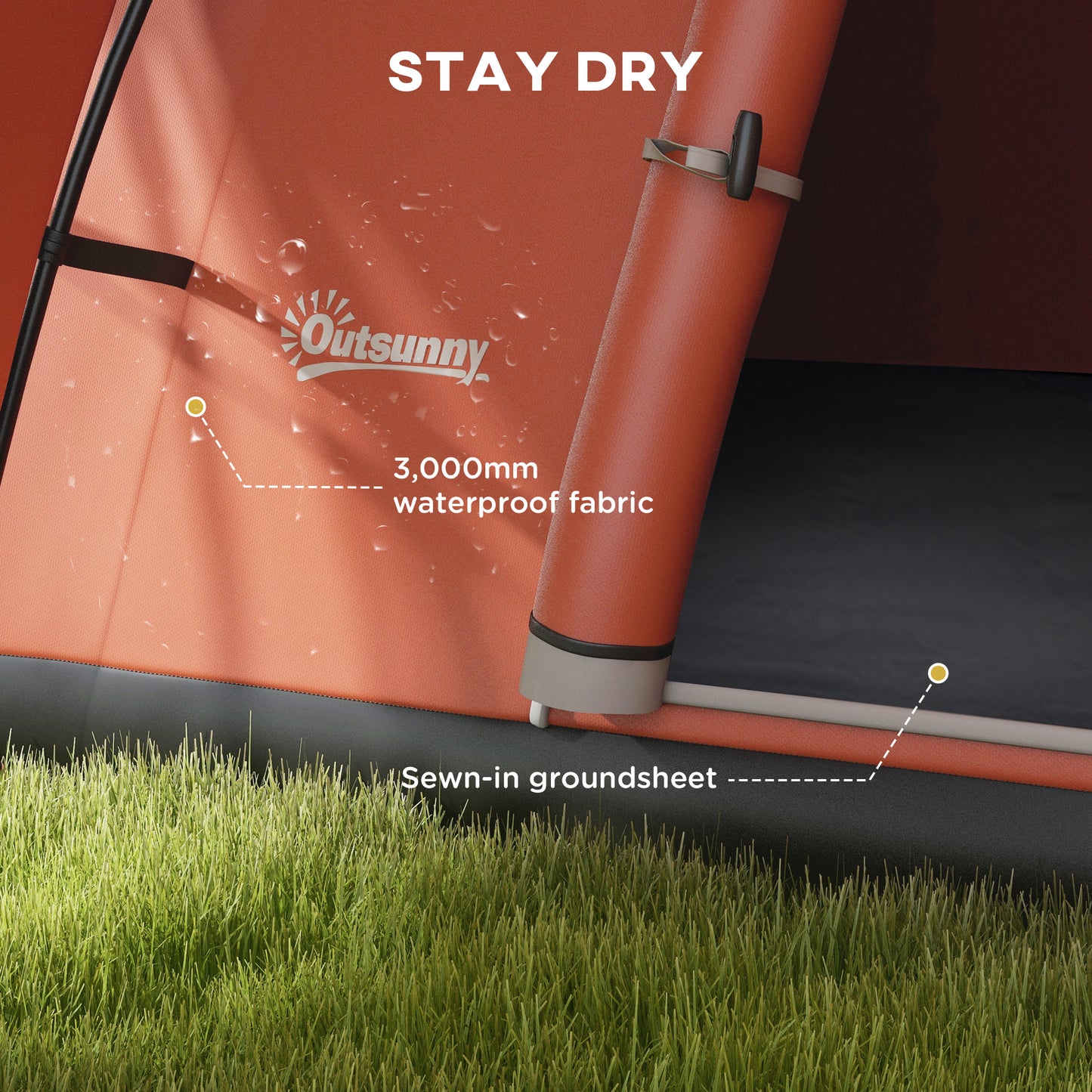 Outsunny 3000mm Waterproof Camping Tent for 5-6 Man, Family Tent with Porch and Sewn in Groundsheet, Portable with Bag